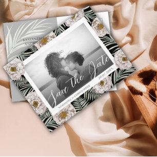 Boho Photo Tropical Floral Save the Date Wedding Postcard