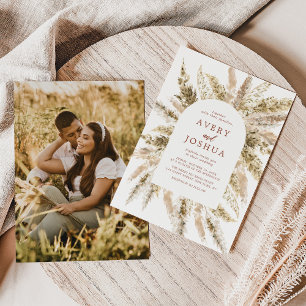 Boho Photo Wedding Invite Terracotta Pampas Grass