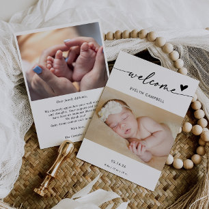 Boho Photo Welcome Baby Announcement Card