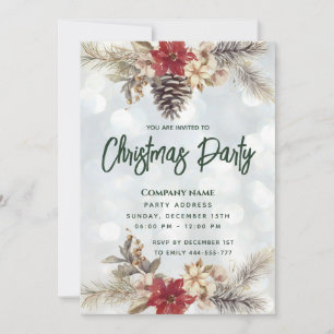 Boho Pine cone branch Christmas party corporate Invitation