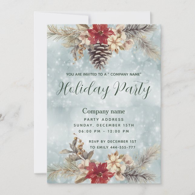 Boho Pine cone branch holiday party corporate Invitation (Front)