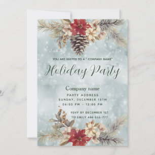 Boho Pine cone branch holiday party corporate Invitation