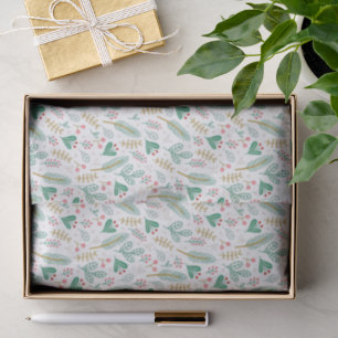 Boho Pine Needle Leaf Berries Christmas Pattern Tissue Paper