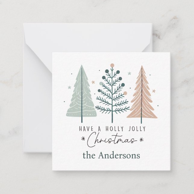 Boho Pine Tree Holly Jolly Christmas Enclosure Card (Front)