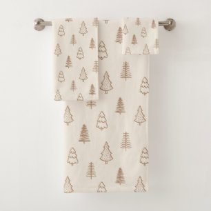 Boho Pine Trees Modern Winter Forest Neutral Beige Bath Towel Set