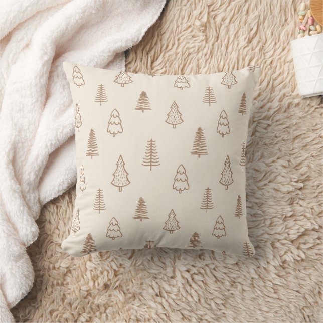 Boho Pine Trees Modern Winter Forest Neutral Beige Cushion (Blanket)