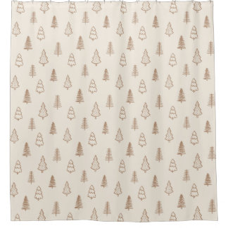 Boho Pine Trees Modern Winter Forest Neutral Beige Shower Curtain