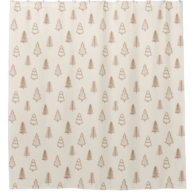 Boho Pine Trees Modern Winter Forest Neutral Beige Shower Curtain (Front)