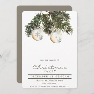 Boho pine watercolor Christmas balls Holiday Invitation