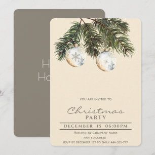 Boho pine watercolor Christmas balls Holiday  Invitation