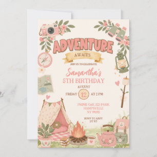 Boho Pink Adventure Awaits Girl Birthday Invitation