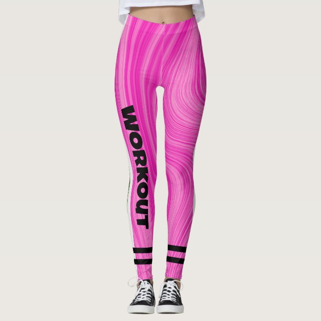 Boho pink Agate marble l Workout Cute Pink Leggings (Front)