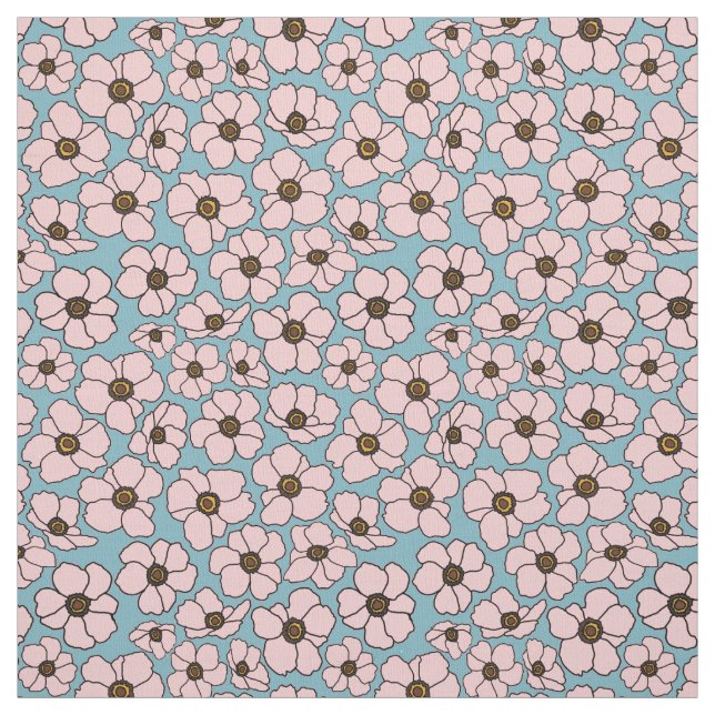 Boho Pink And Blue Floral  Fabric (Swatch)