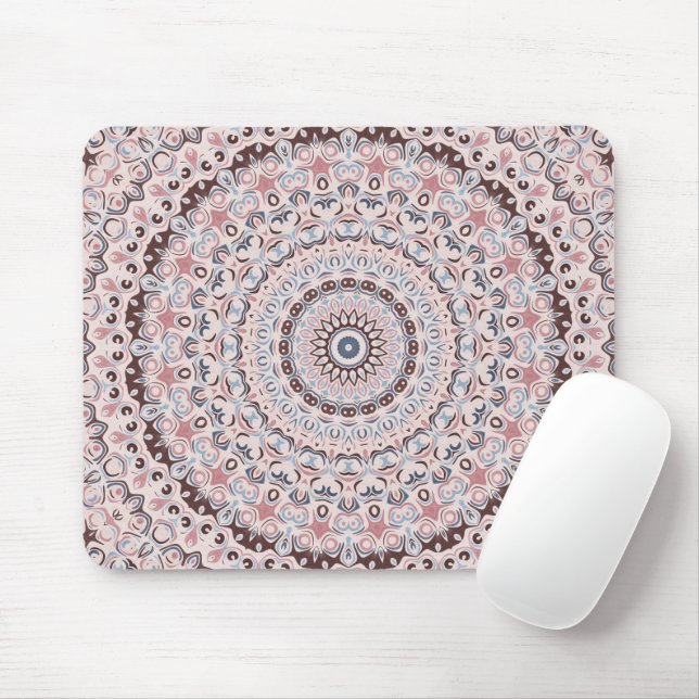 Boho Pink and Blue Mandala Pattern Mouse Mat (With Mouse)