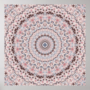 Boho Pink and Blue Mandala Pattern Poster