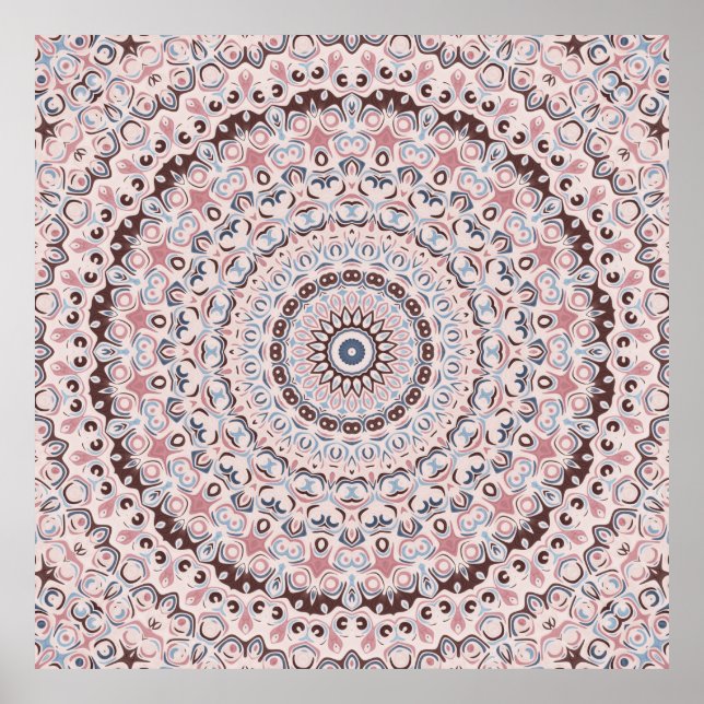Boho Pink and Blue Mandala Pattern Poster (Front)