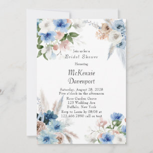 Boho Pink and Blue Peony Bridal Shower Invitation