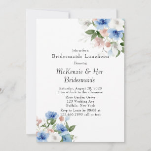 Boho Pink and Blue Peony Bridesmaids Luncheon Invitation