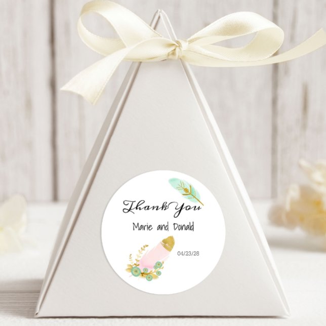 Boho Pink and Gold Feathers Classic Round Sticker (Creator Uploaded)