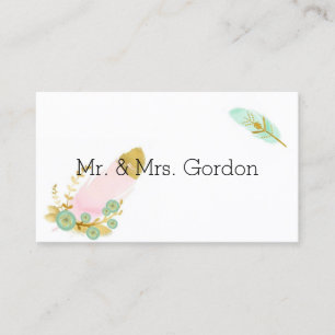 Boho Pink and Gold Feathers Place Card