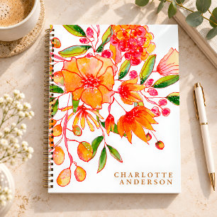 Boho Pink and Orange Floral Personalised Name Notebook