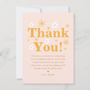 Boho Pink and Yellow Photo Daisy Birthday  Thank You Card