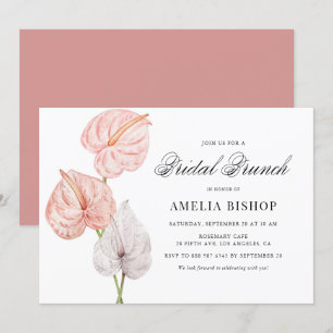 Boho Pink Anthuriums Tropical Floral Bridal Brunch Invitation