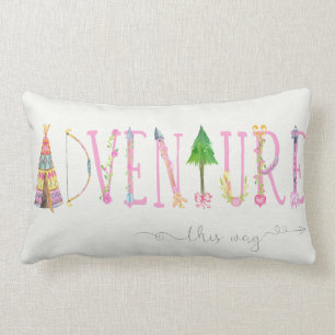 Boho Pink Baby Girl Adventure Teepee Throw Pillow