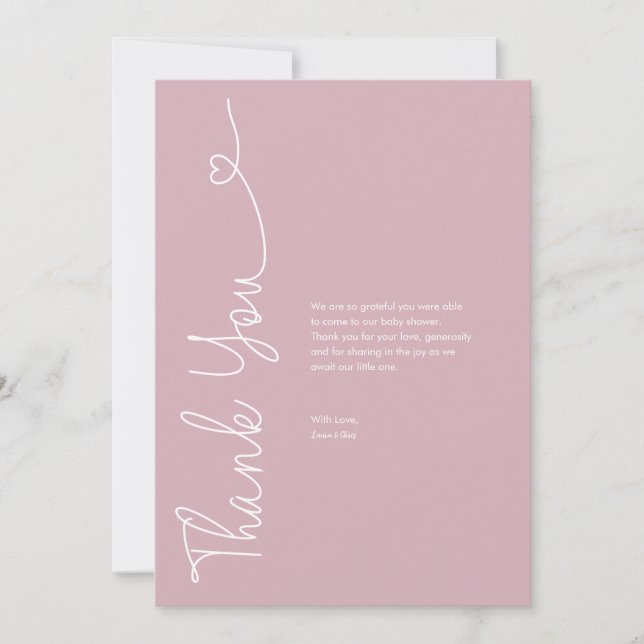 Boho pink Baby Girl Shower Modern Heart custom Thank You Card (Front)