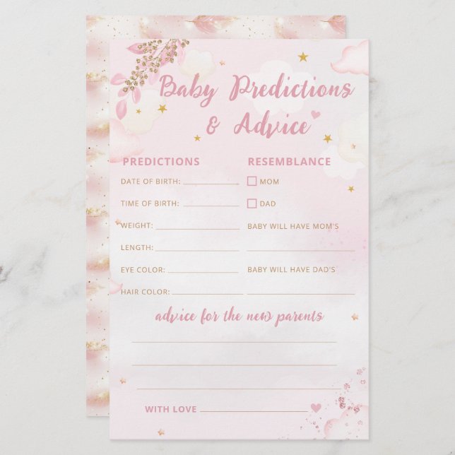 Boho Pink Baby Shower Baby Prediction and Advice (Front/Back)