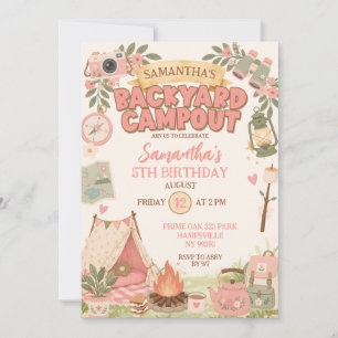 Boho Pink Backyard Campout Girl Birthday Invitation