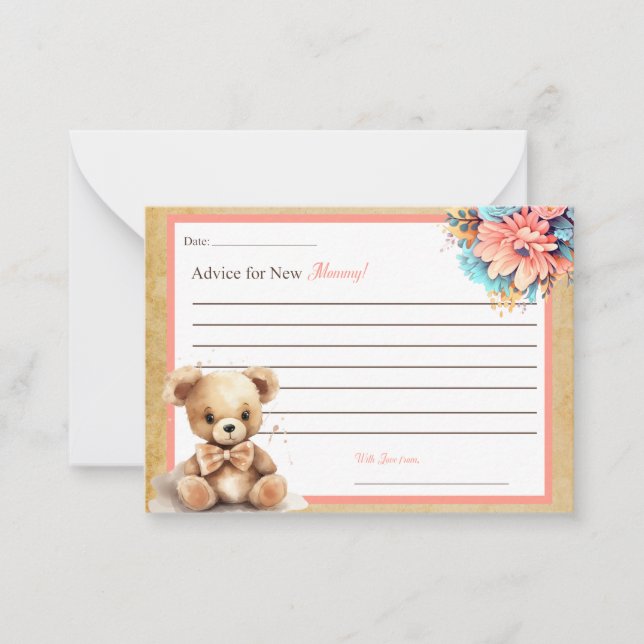 Boho Pink Bear Baby Shower Advice for Mummy Card (Front)