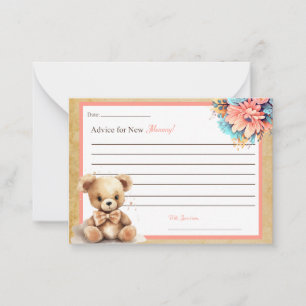 Boho Pink Bear Baby Shower Advice for Mummy Card