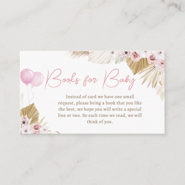 Boho Pink Bear Baby Shower Books for Baby Enclosure Card (Front)