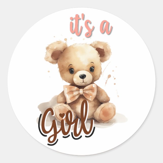 Boho Pink Bear Baby Shower Classic Round Sticker (Front)