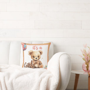 Boho Pink Bear Baby Shower Cushion