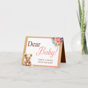 Boho Pink Bear Baby Shower Dear Baby Table Card