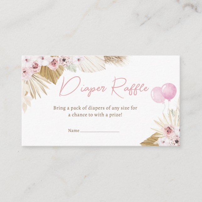 Boho Pink Bear Baby Shower Diaper Raffle Enclosure Card (Front)