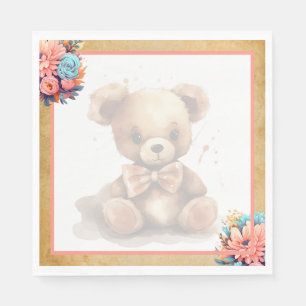 Boho Pink Bear Baby Shower Napkins