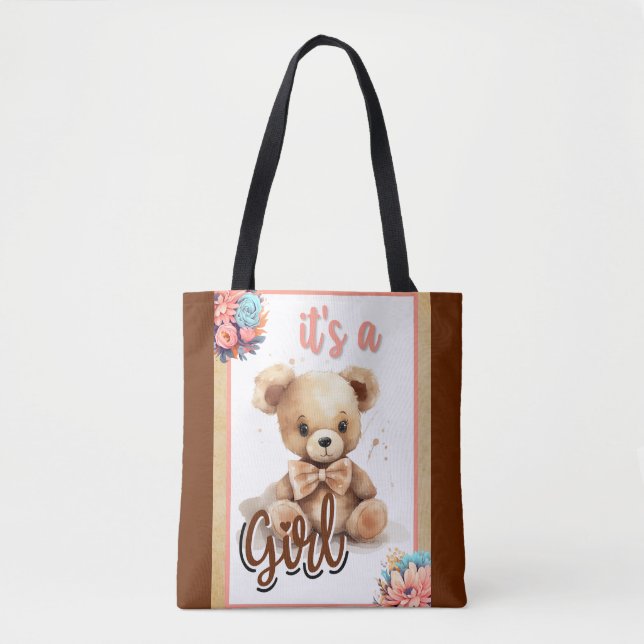 Boho Pink Bear Baby Shower  Tote Bag (Front)