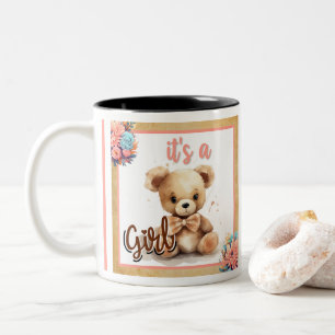 Boho Pink Bear Baby Shower  Two-Tone Coffee Mug
