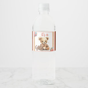 Boho Pink Bear Baby Shower Water Bottle Label
