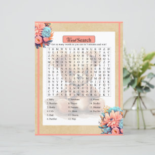 Boho Pink Bear Baby Shower Word Search Game