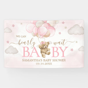 Boho Pink Bear Balloon Baby Shower Banner