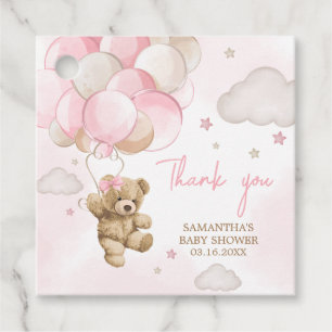 Boho Pink Bear Balloon Baby Shower Favour Tags