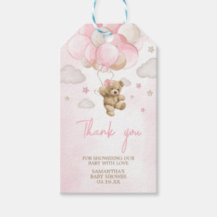 Boho Pink Bear Balloon Baby Shower Favour Tags