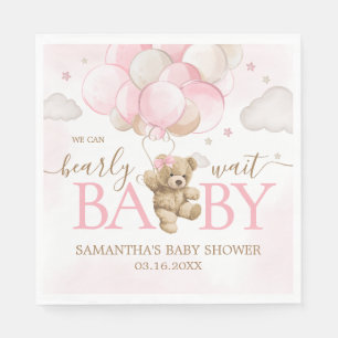 Boho Pink Bear Balloon Baby Shower Napkin