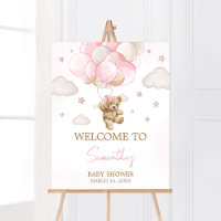 Boho Pink Bear Balloon Baby Shower Welcome