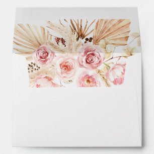 Boho Pink & Beige Floral Pampas Grass Envelope