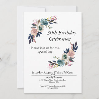 Boho Pink Blue Blush Customisable 30th Birthday Invitation